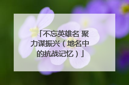 不忘英雄名 聚力谋振兴（地名中的抗战记忆）
